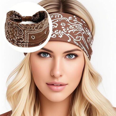 Bohemian Printed Women's Wide Elastic Headband - Simple Fashion Makeup Cross Headband for Yoga, Fitness & Face Wash, Sweat-Wicking, Knot Detail in Saudi Arabia