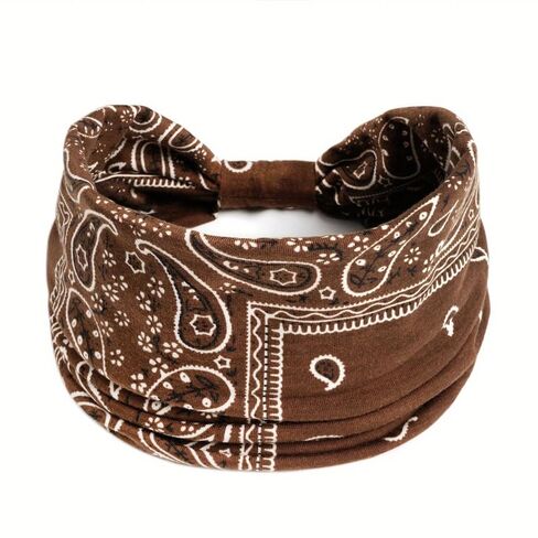 Bohemian Printed Women's Wide Elastic Headband - Simple Fashion Makeup Cross Headband for Yoga, Fitness & Face Wash, Sweat-Wicking, Knot Detail in Saudi Arabia