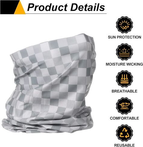 HARFINGTON 2pcs Summer Cooling Neck Gaiter Sun Protection Face Mask Fishing Neck Gaiter Unisex Sunscreen Breathable Bandana for Fishing Outdoor Sports, Plaid Gray-White in Saudi Arabia