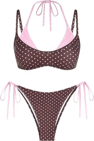 ZAFUL Women's Plaid Bikini Set Colorblock Dual Straps Halter String Tie Side 2 Piece Swimsuit Bathing Suit in Saudi Arabia