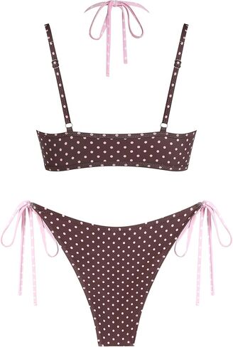 ZAFUL Women's Plaid Bikini Set Colorblock Dual Straps Halter String Tie Side 2 Piece Swimsuit Bathing Suit in Saudi Arabia