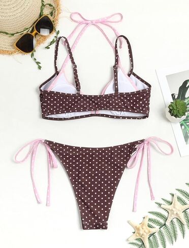 ZAFUL Women's Plaid Bikini Set Colorblock Dual Straps Halter String Tie Side 2 Piece Swimsuit Bathing Suit in Saudi Arabia