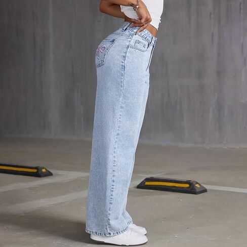 Youth Girls Baggy Straight Jeans Y2k Bowknot High Waist Wide Leg Washed Denim Pants Kids Cute Trendy Loose Fit Trousers in Saudi Arabia