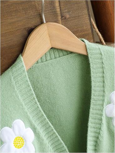 OYOANGLE Girl's Floral Embroidery Open Front Cropped Cardigan Sweater Lantern Long Sleeve Knit Outerwear in Saudi Arabia