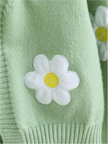 OYOANGLE Girl's Floral Embroidery Open Front Cropped Cardigan Sweater Lantern Long Sleeve Knit Outerwear in Saudi Arabia
