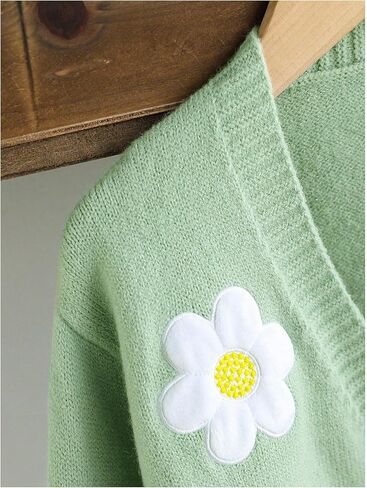 OYOANGLE Girl's Floral Embroidery Open Front Cropped Cardigan Sweater Lantern Long Sleeve Knit Outerwear in Saudi Arabia