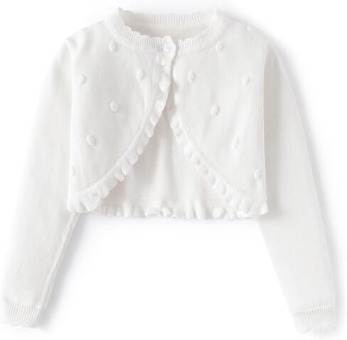 Little Girls' Knit Long Closure Bolero Shrug with Ruffle Trim, Toddler Girls Long Sleeve Cropped Bolero Sweater in Saudi Arabia