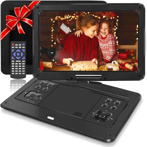 مشغل DVD محمول مقاس 16.9 بوصة مع شاشة دوارة كبيرة عالية الدقة مقاس 14.1 بوصة، مشغل DVD محمول مع أزرار شاشة لسهولة التحكم، بطارية 6 ساعات، شاحن سيارة، منطقة مجانية، يدعم بطاقة USB/SD، أسود in Kuwait