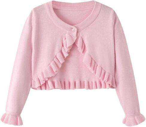 سترة صوفية للفتيات سترة منسوجة بأزرار للأطفال فستان بأكمام طويلة مكشكش يغطي مقاس 2-9T in Kuwait
