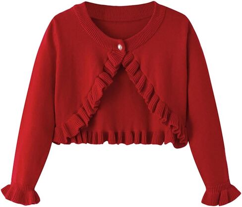 Girls Cardigan Sweater Button Knit Sweater Kids Ruffle Long Sleeve Dress Cover Up Size 2-9T in Saudi Arabia
