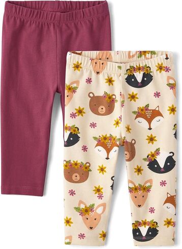 The Children's Place,Baby Girls,and Newborn Knit Pull On Pants,Floral/Fuschia Ruffle 2-Pack,12 Months,18 Months in Kuwait