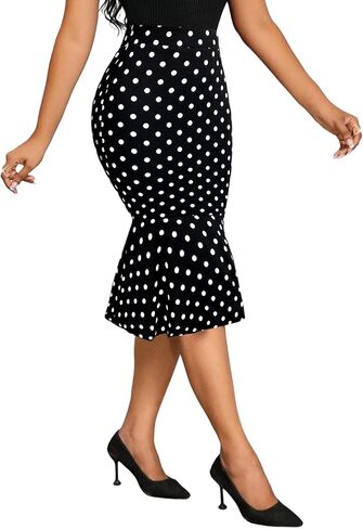WDIRARA Women's Polka Dots Mermaid Hem Midi Skirts Bodycon High Waisted Fishtail Skirts in Saudi Arabia