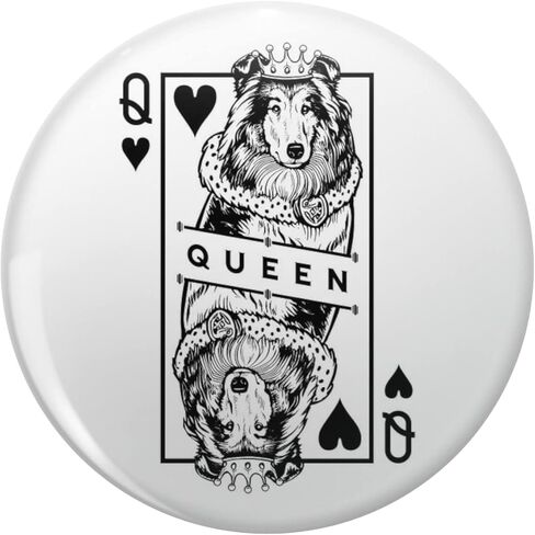 Rough Collie Queen Of Hearts Funny Dog Playing Card Pop Art Round Metal 0.75" Lapel Pin Hat Shirt Tie Tack Pinback in Saudi Arabia