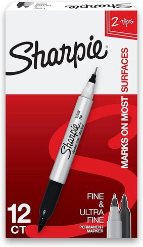 Sharpie® Twin-Tip Permanent Markers, Fine/Ultra Fine Points, Black, Pack Of 12 in Saudi Arabia