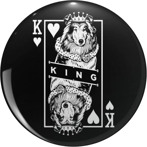 Rough Collie King Of Hearts Funny Dog Playing Card Pop Art Pin Round Metal 0.75" Lapel Pin Hat Shirt Tie Tack Pinback in Saudi Arabia