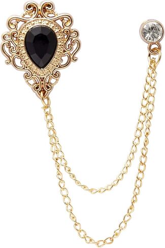 AN KINGPiiN Men's Stone Detailing with Engraving Metal Crystal Chain Brooch (Gold-Black) in Saudi Arabia