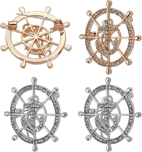 FINGERINSPIRE 4 قطع قارب مرساة الدفة بروش البلاتين الذهبي سبائك الزنك حجر الراين الشرير مرساة شارة طية صدر السترة دبابيس للسترات معطف البدلة الرجال المجوهرات بروش الديكور كليب لربطة عنق سهرة وشاح قبعة in Kuwait