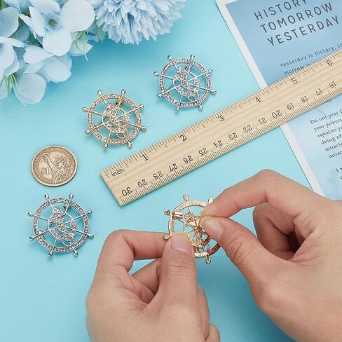 FINGERINSPIRE 4 قطع قارب مرساة الدفة بروش البلاتين الذهبي سبائك الزنك حجر الراين الشرير مرساة شارة طية صدر السترة دبابيس للسترات معطف البدلة الرجال المجوهرات بروش الديكور كليب لربطة عنق سهرة وشاح قبعة in Kuwait