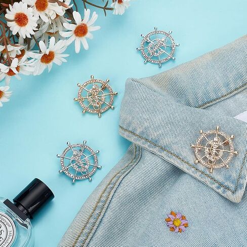 FINGERINSPIRE 4 قطع قارب مرساة الدفة بروش البلاتين الذهبي سبائك الزنك حجر الراين الشرير مرساة شارة طية صدر السترة دبابيس للسترات معطف البدلة الرجال المجوهرات بروش الديكور كليب لربطة عنق سهرة وشاح قبعة in Kuwait