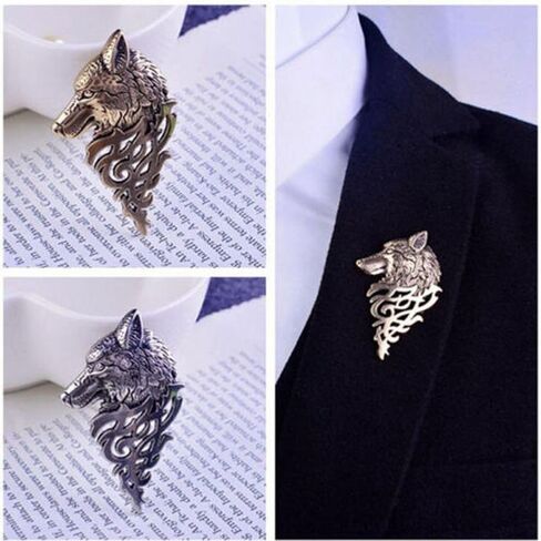 Class Men Wolf Brooch Punk Lapel Suit Collar Badge Pin(Silver) in Saudi Arabia