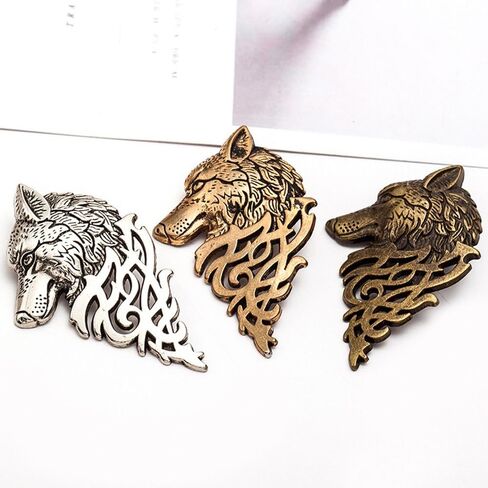 Class Men Wolf Brooch Punk Lapel Suit Collar Badge Pin(Silver) in Saudi Arabia
