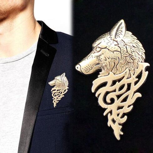 Class Men Wolf Brooch Punk Lapel Suit Collar Badge Pin(Silver) in Saudi Arabia