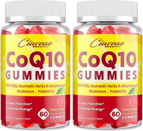علكة CoQ10 مع PQQ - 400 ملجم من الإنزيم المساعد Q10 عالي الفعالية، معزز بأعشاب الأيورفيدا ومزيج الفطر المتكيف والبروبيوتيك للقلب والدماغ والطاقة والمناعة ونكهة الكرز، 120 علكة نباتية in Kuwait