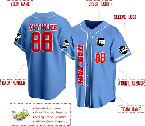 Custom Baseball Jersey Stitched Printed Your Name Number Logo on Jersey Back for Men Women Youth Baseball Fans in Kuwait