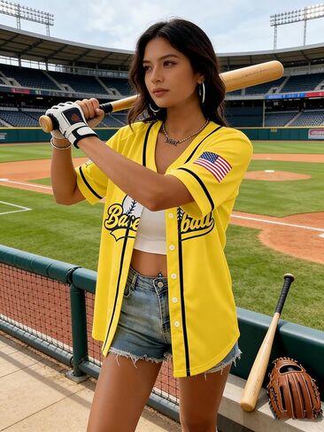 Baseball Jersey for Women Game Day Shirt Baseball Graphic Fan Number Tees Button up Short Sleeve Top in Saudi Arabia