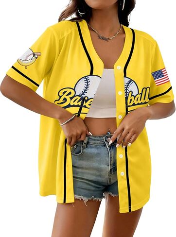 Baseball Jersey for Women Game Day Shirt Baseball Graphic Fan Number Tees Button up Short Sleeve Top in Saudi Arabia