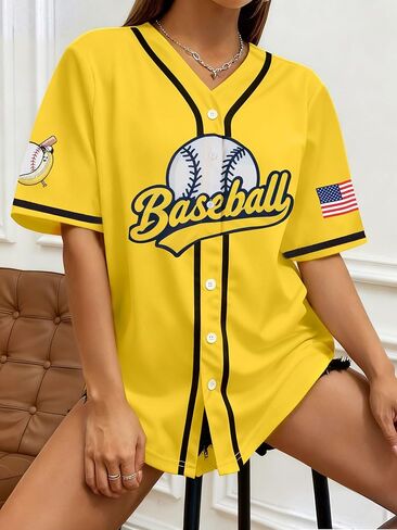 Baseball Jersey for Women Game Day Shirt Baseball Graphic Fan Number Tees Button up Short Sleeve Top in Saudi Arabia