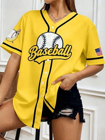 Baseball Jersey for Women Game Day Shirt Baseball Graphic Fan Number Tees Button up Short Sleeve Top in Saudi Arabia