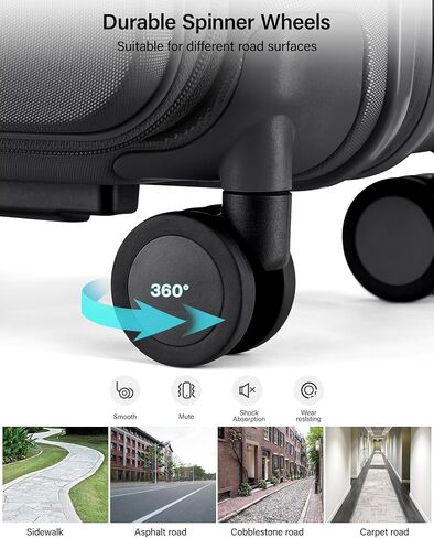 حقيبة هانكي قابلة للتوسيع مقاس 20 بوصة تحمل على الأمتعة معتمدة من شركة الطيران، حقيبة سفر ذات فتحة علوية مع حامل أكواب وحقائب صلبة بعجلات (أسود غامق) in Kuwait