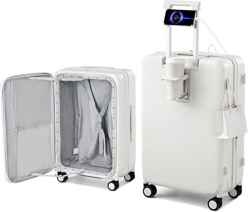 حقيبة هانكي قابلة للتوسيع مقاس 20 بوصة تحمل على الأمتعة معتمدة من شركة الطيران، حقيبة سفر ذات فتحة علوية مع حامل أكواب وحقائب صلبة بعجلات (أسود غامق) in Kuwait