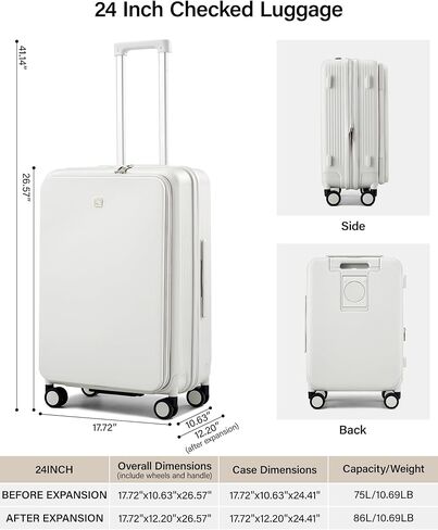 حقيبة هانكي قابلة للتوسيع مقاس 20 بوصة تحمل على الأمتعة معتمدة من شركة الطيران، حقيبة سفر ذات فتحة علوية مع حامل أكواب وحقائب صلبة بعجلات (أسود غامق) in Kuwait