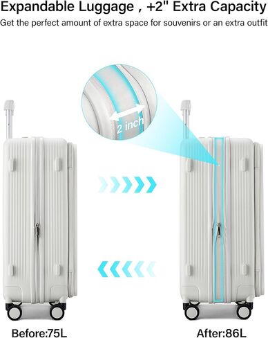 حقيبة هانكي قابلة للتوسيع مقاس 20 بوصة تحمل على الأمتعة معتمدة من شركة الطيران، حقيبة سفر ذات فتحة علوية مع حامل أكواب وحقائب صلبة بعجلات (أسود غامق) in Kuwait