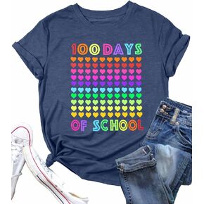 100 Days of School Shirt Women 100 Days Brighter Tops 100 Days Teacher T-Shirt Back to School Shirt in Kuwait