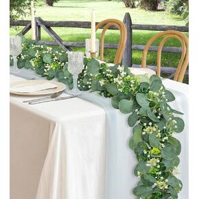 Eucalyptus Garland 6FT Artificial Ivy Greenery Fake Silver Dollar Eucalyptus Leaves Vines Table Decor Green Vine Spring Artificial Vines for Home Mantle Party Decor Indoor/Outdoor (1) in Saudi Arabia