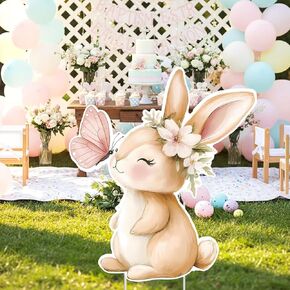 Faccito Baby Shower Outdoor Decorations 32 x 28 Inch Spring Easter Rabbit Cutout Baby Shower Yard Sign with Stakes Bunny Lawn Backdrop for Birthday Gender Reveal Party Decor in Kuwait