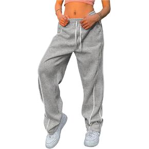 Floerns Women's Elastic Drawstring Waist Sweatpants Contrast Trim Baggy Straight Leg Casual Trousers in Saudi Arabia