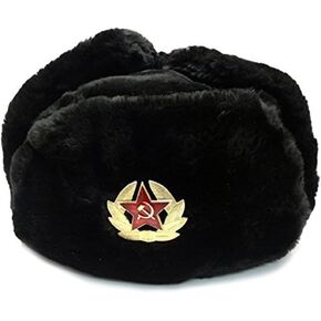 Winter Fur Ushanka Russian Hat with Secret Pocket and Removable RED Star Emblem in Saudi Arabia