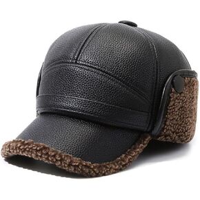 Mens Leather Dad Caps Fur Lined Trapper Hunting Hat Adjustable Earflaps Winter Baseball Cap for Windproof Waterproof in Saudi Arabia
