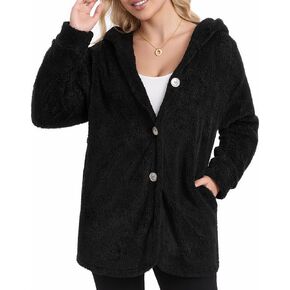 MANGOPOP Womens Fleece Jacket 2025 Winter Oversized Fuzzy Hooded Coat Button Cardigan Sherpa Sweaters Outerwear with Pockets in Saudi Arabia