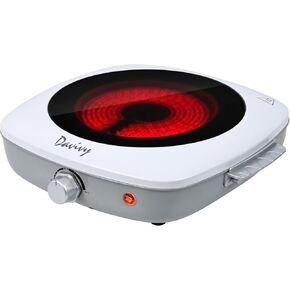 طبق تسخين كهربائي مدمج بشعلة واحدة من دافيفي، 1200 واط، قاعدة من الفولاذ المقاوم للصدأ، سطح زجاجي من السيراميك البلوري مقاس 7.5 بوصة، موقد يعمل بالأشعة تحت الحمراء لجميع أواني الطبخ للمنزل/RV/المخيم (مقبض مزدوج) in Kuwait