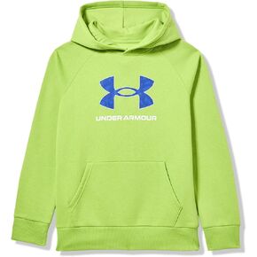 Under Armour Boys' Rival Fleece Big Logo Print Fill Hoodie, (326) Green Vibe / / White, Large in Saudi Arabia