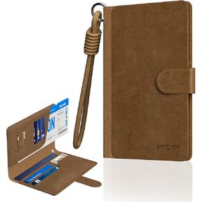 حامل جواز سفر للسفر مع جهاز Find My Tracker، حماية RFID، غطاء جواز سفر جلدي أساسي للسفر ومحفظة للرجال والنساء، حامل 5 بطاقات، فتحات SIM/SD، شحن لاسلكي (أسود) in Kuwait