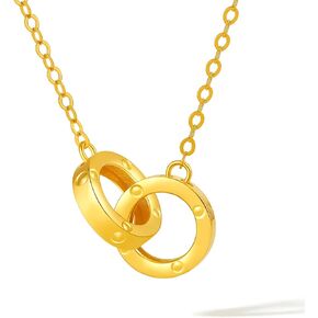 18K Gold Necklace for Women Interlocking Circles Pendant Necklaces Infinity Chain Double Rings Choker Trendy Simple Minimalist Jewelry Adjustable Real Gold Gifts Wife Friend in Saudi Arabia