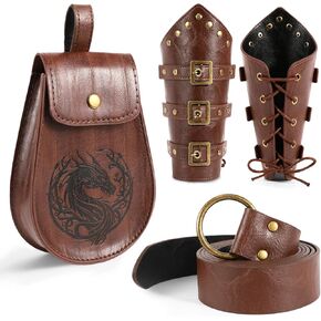 4PCS Renaissance Accessories, Medieval Viking Belt Leather Bracers Pouch Costume Men Women for Halloween Ren Fair Cosplay in Saudi Arabia