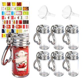 مجموعة زجاجات توابل صغيرة من FANTOVO، 6 قطع من مرطبانات التوابل الفارغة مع مسارات صغيرة وملصقات DIY من 30 نمطًا، حاملات سلسلة مفاتيح محكمة الغلق أثناء التنقل للسفر وفي الهواء الطلق وصناديق الغداء والتخييم، إجمالي 6+2+4. in Kuwait