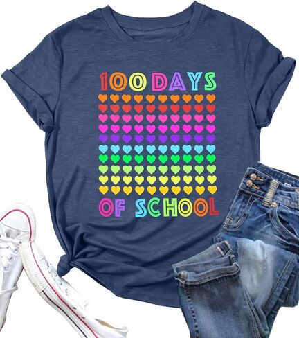 100 Days of School Shirt Women 100 Days Brighter Tops 100 Days Teacher T-Shirt Back to School Shirt in Kuwait